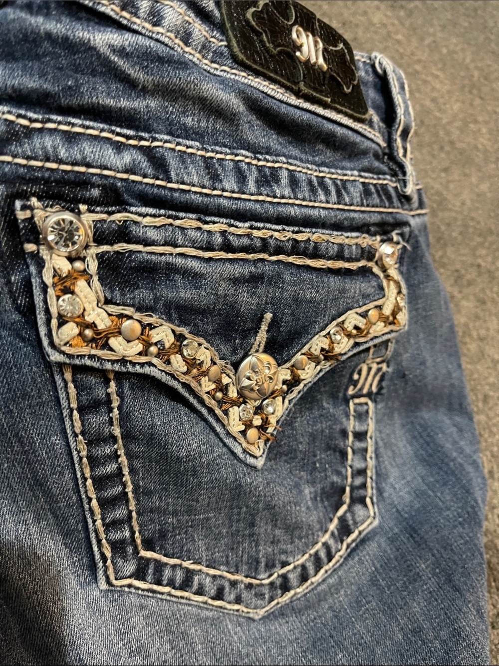 Miss Me Blue Embellished Boot Cut Jeans with Crystal Accents